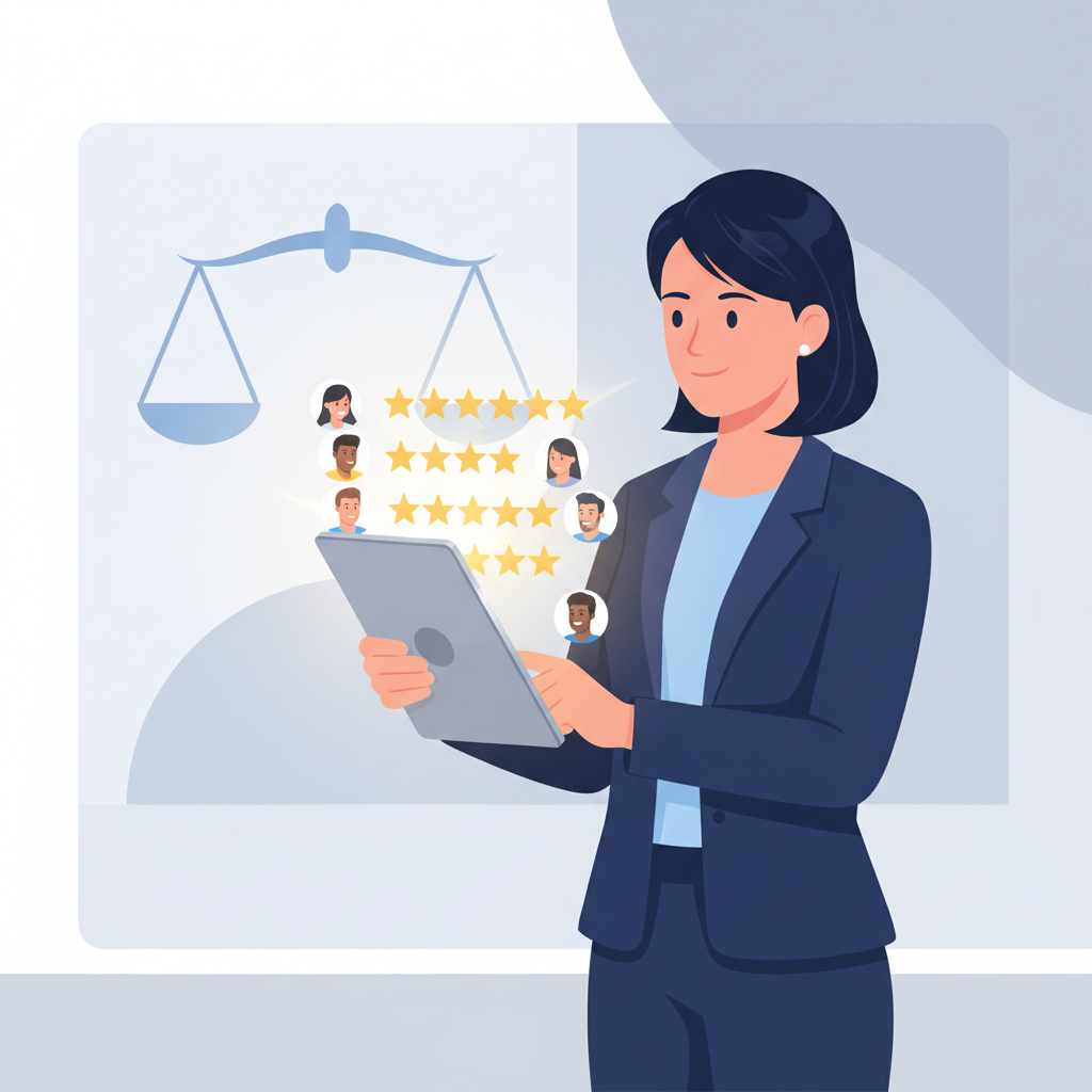 Illustration: Comment les avis clients renforcent votre crédibilité juridique auprès des visiteurs